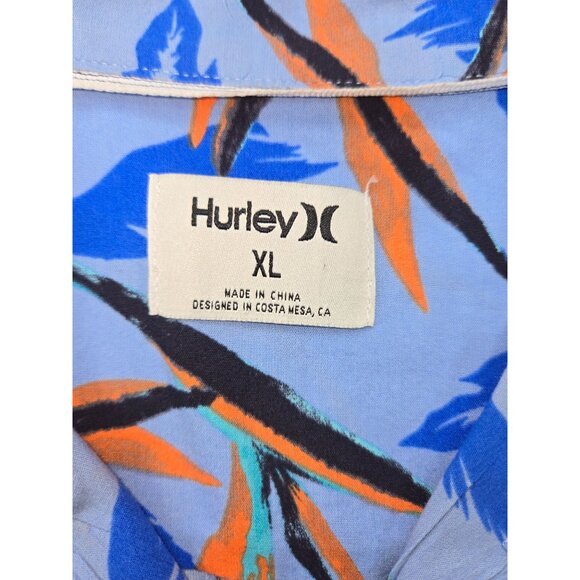 Hurley Mens Short Sleeve Button-Up Shirt XL Tropical Print Birds of Paradise - Picture 5 of 7